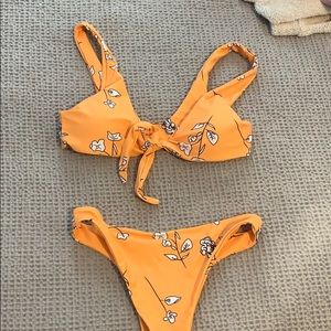 Yellow floral bring tie bikini top & bottoms